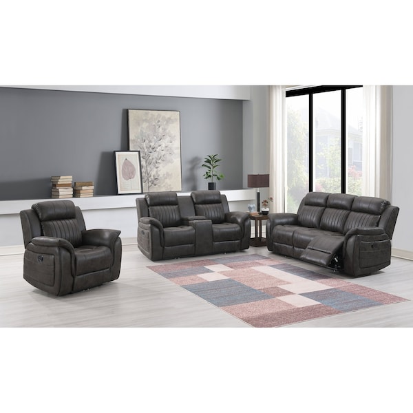 Global Furniture Usa Transitional Badlands U8517 Grey Reclining Sofa/Reclining Loveseat/Glider Recliner 4523 - main